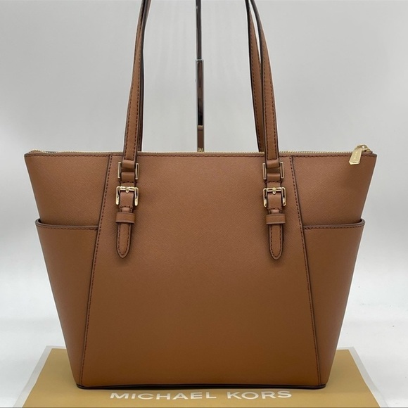 Michael Kors Large Charlotte Tote Bag Luggage Leather